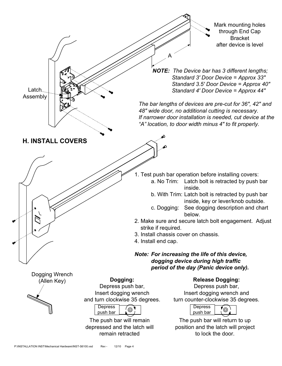 H. install covers | SDC S6100 SERIES REVERSIBLE PANIC/FIRE EXIT User Manual | Page 4 / 23