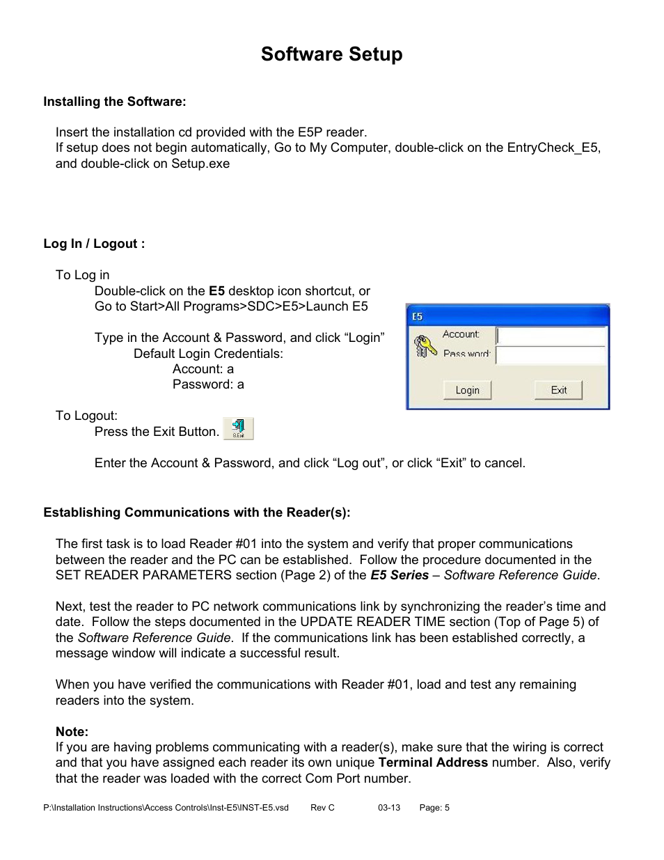Software setup | SDC E5 Series Access Control System User Manual | Page 6 / 30