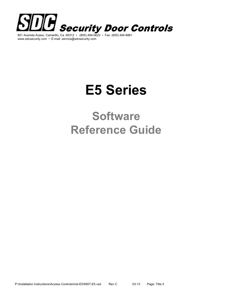 E5 series, Software reference guide | SDC E5 Series Access Control System User Manual | Page 9 / 30
