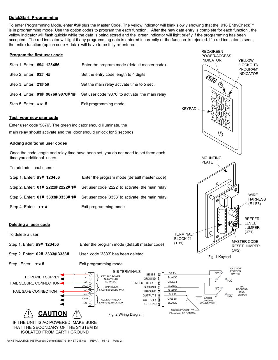 Caution | SDC 918 EntryCheck User Manual | Page 2 / 6