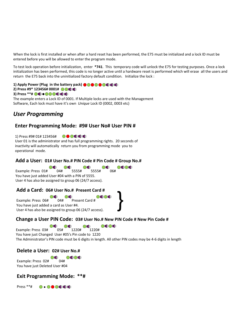 User programming | SDC E75 STANDALONE ELECTRONIC LOCKSET User Manual | Page 4 / 6