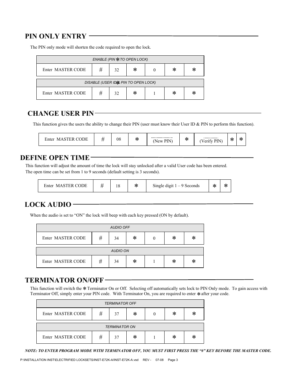 SDC E72K-A CIVIC SERIES 160 User Electronic Digital Door Lock User Manual | Page 3 / 7