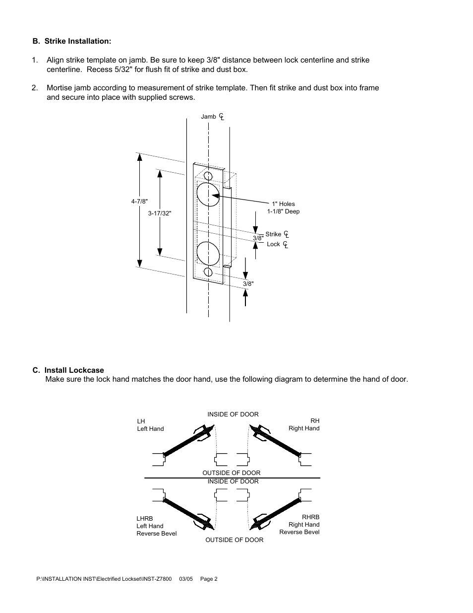 SDC Z7800 SERIES MORTISE LOCK User Manual | Page 2 / 7