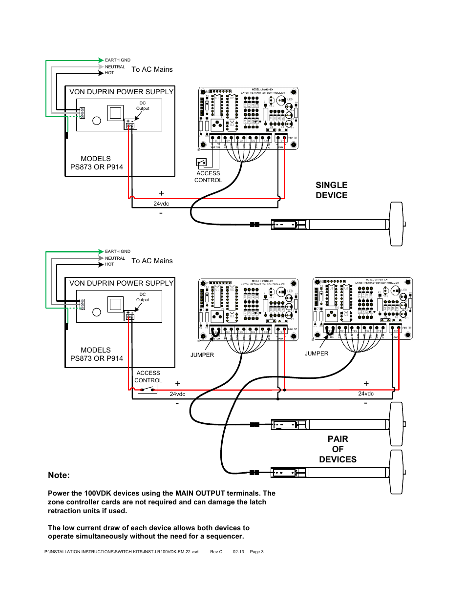 Single device pair of devices | SDC LR100VDK-EM-22 ELECTRIC LATCH RETRACTION EXTERNAL MODULE VON DUPRIN 22 & 2227 User Manual | Page 3 / 3