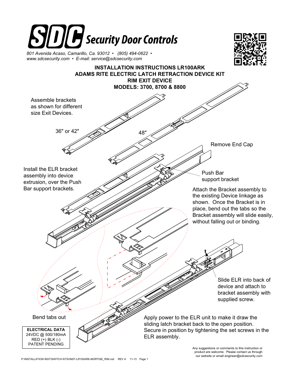 SDC LR100ARK ADAMS RITE ELECTRIC LATCH RETRACTION DEVICE KIT RIM EXIT DEVICE 8800 User Manual | 1 page