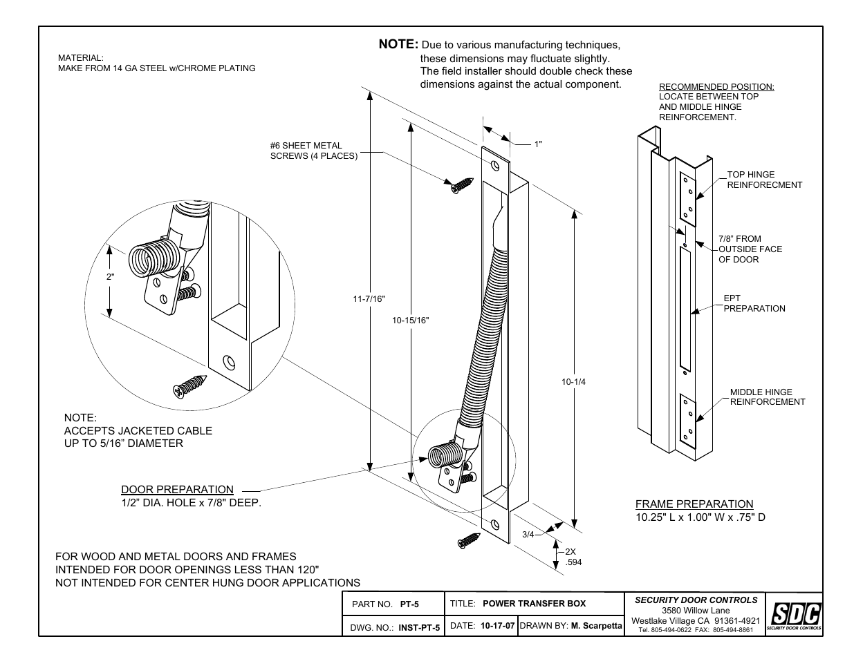 SDC Electric Power Transfer Door Loops User Manual | 1 page