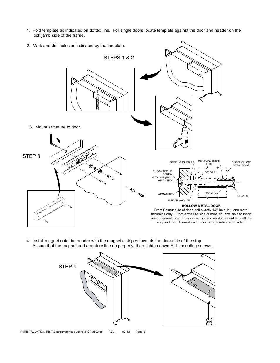 Steps 1 & 2, Step 3 step 4 | SDC 350 NARROW LIINE EMLOCK User Manual | Page 2 / 6