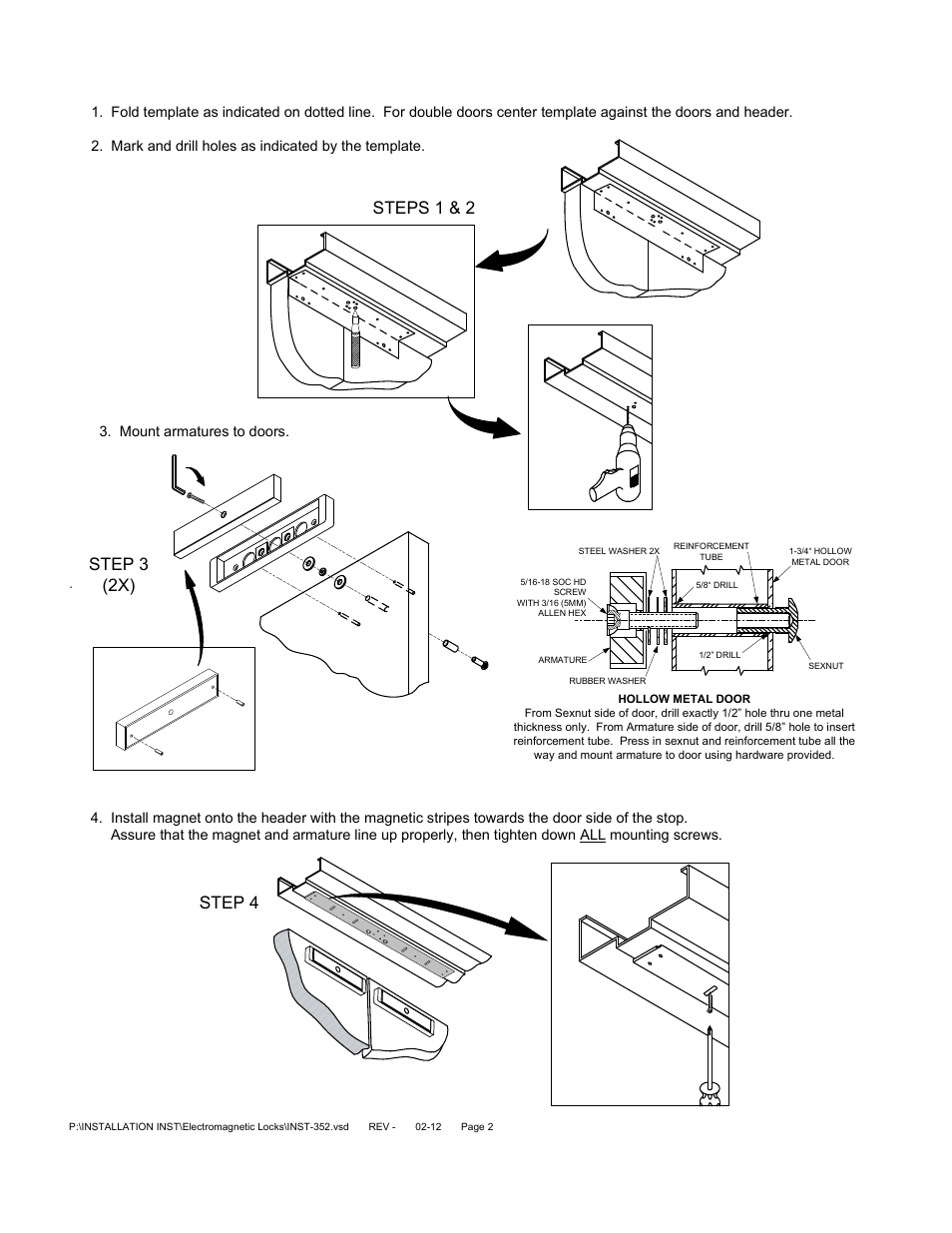 Step 3 (2x), Step 4 steps 1 & 2 | SDC 350 NARROW LIINE EMLOCK User Manual | Page 5 / 6