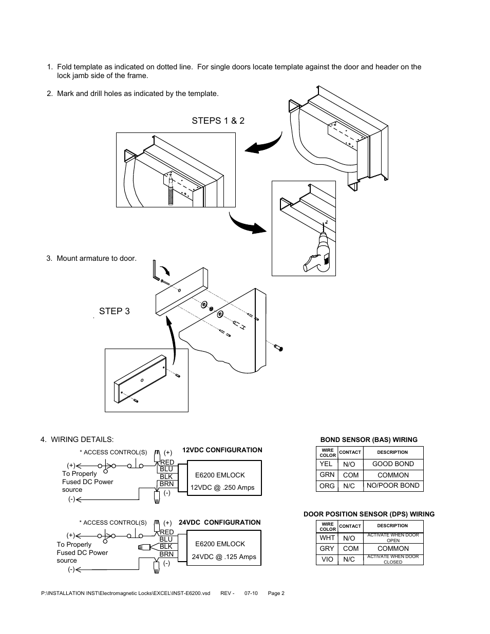 Steps 1 & 2 step 3 | SDC E6200 SERIES MAGNETIC LOCK User Manual | Page 2 / 4