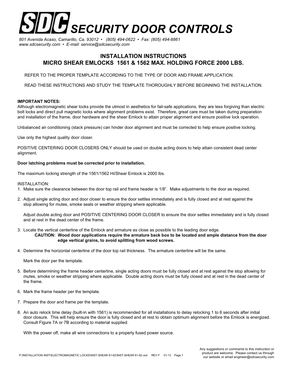 SDC 1562 MAX. HOLDING FORCE 2000 LBS User Manual | 6 pages