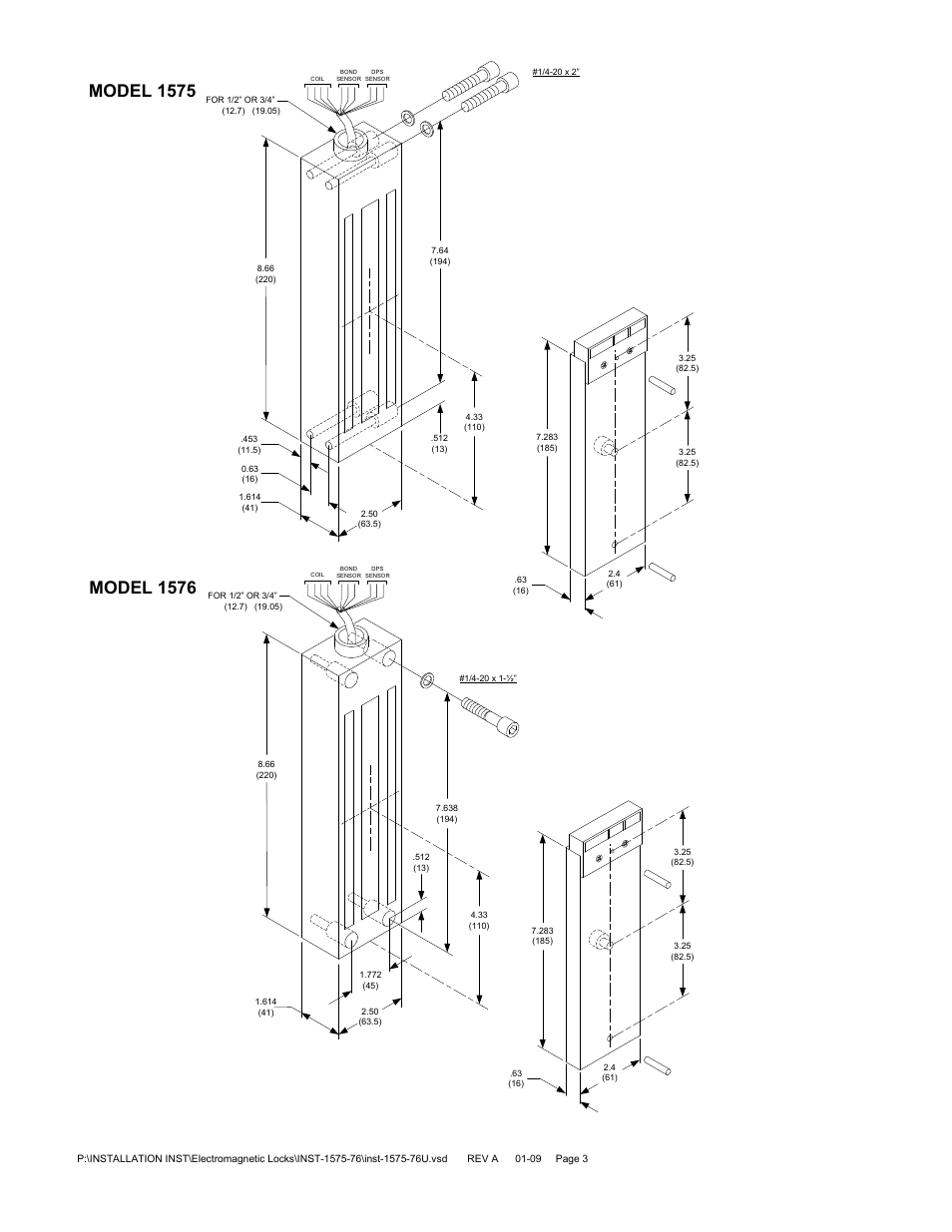 Model 1576, Model 1575 | SDC 1576 EMLOCK User Manual | Page 3 / 5