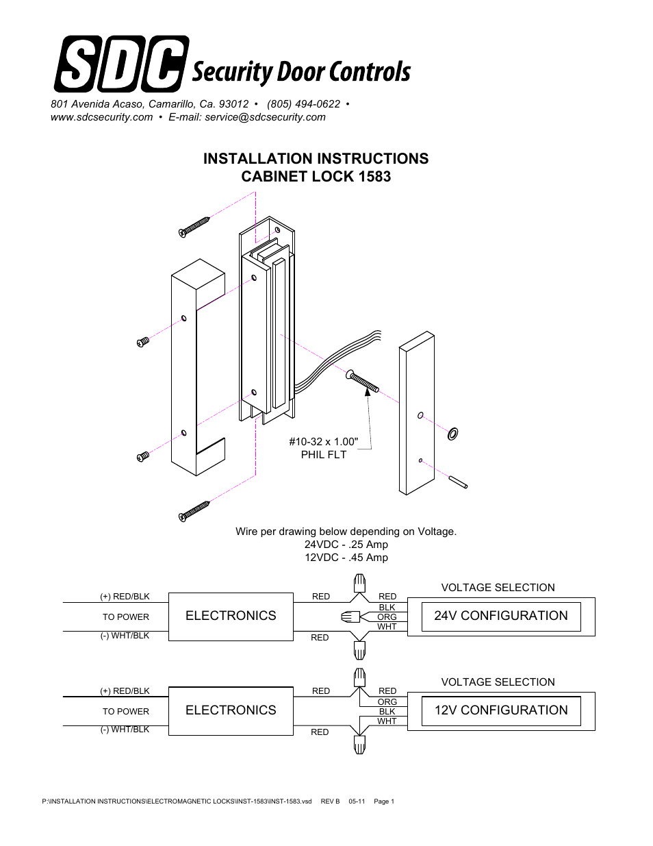 SDC 1583 CABINET LOCK User Manual | 1 page