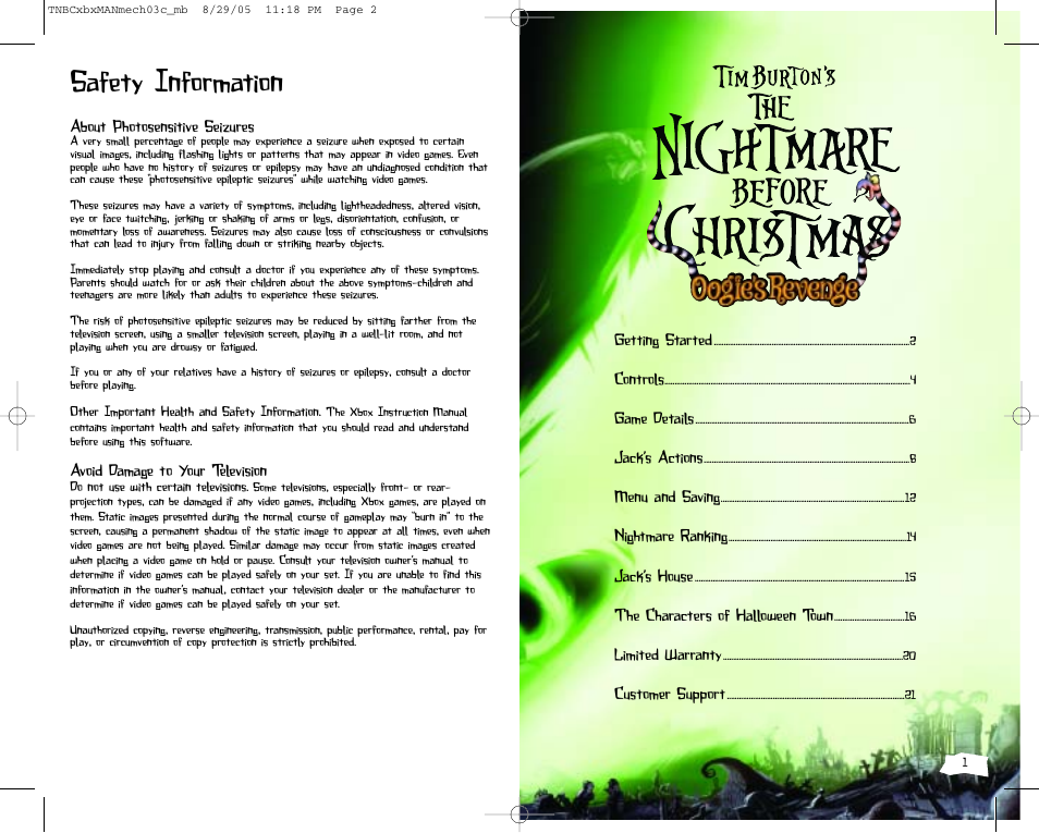 Disney Interactive Studios The Nightmare Before Christmas: Oogie's Revenge User Manual | 10 pages