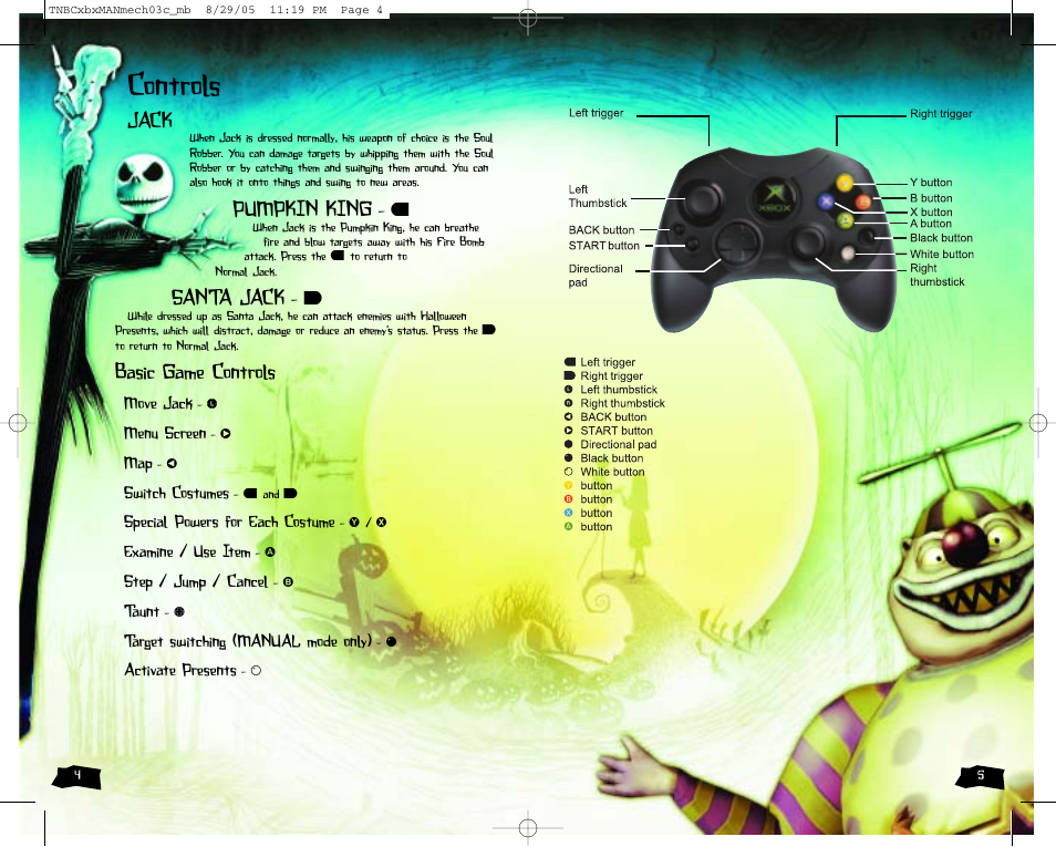 Controls, Jack, Pumpkin king | Santa jack, Basic game controls | Disney Interactive Studios The Nightmare Before Christmas: Oogie's Revenge User Manual | Page 3 / 10