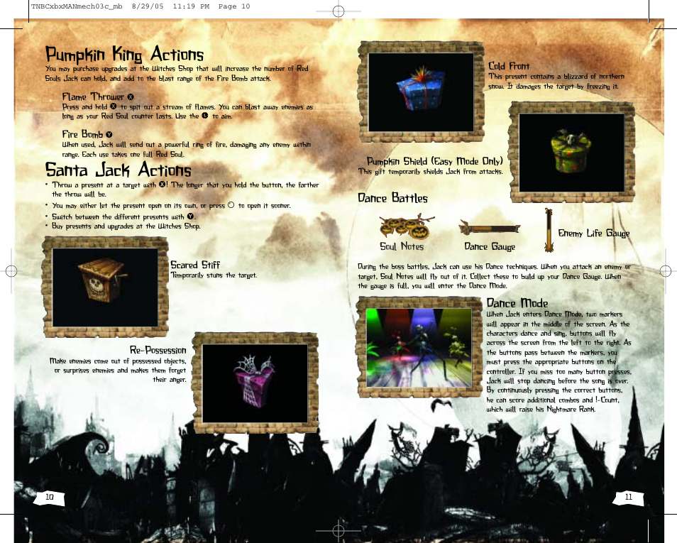 Pumpkin king actions, Santa jack actions, Dance battles | Dance mode | Disney Interactive Studios The Nightmare Before Christmas: Oogie's Revenge User Manual | Page 6 / 10