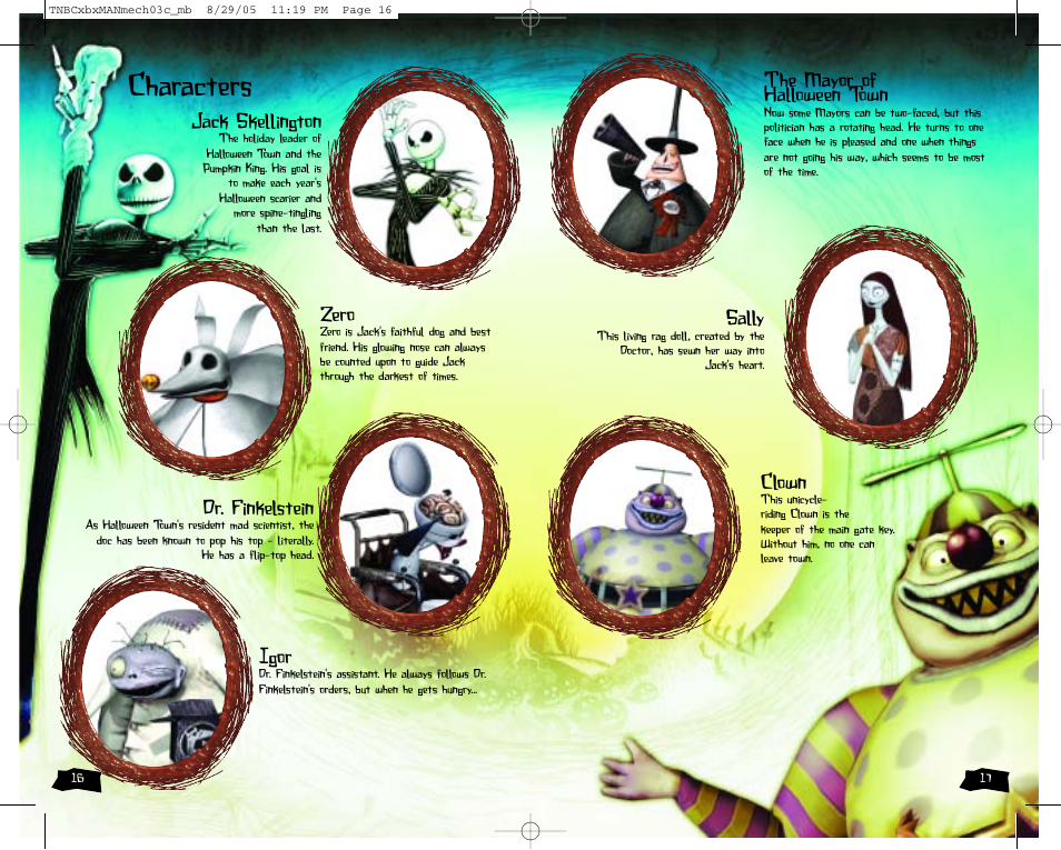 Characters, Jack skellington, Zero | Dr. finkelstein, Igor, The mayor of halloween town, Sally, Clown | Disney Interactive Studios The Nightmare Before Christmas: Oogie's Revenge User Manual | Page 9 / 10