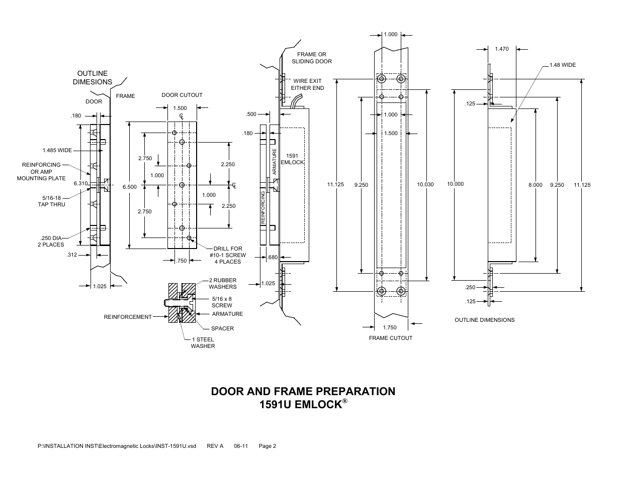 Door and frame preparation 1591u emlock | SDC 1591U EMLOCK User Manual | Page 2 / 2