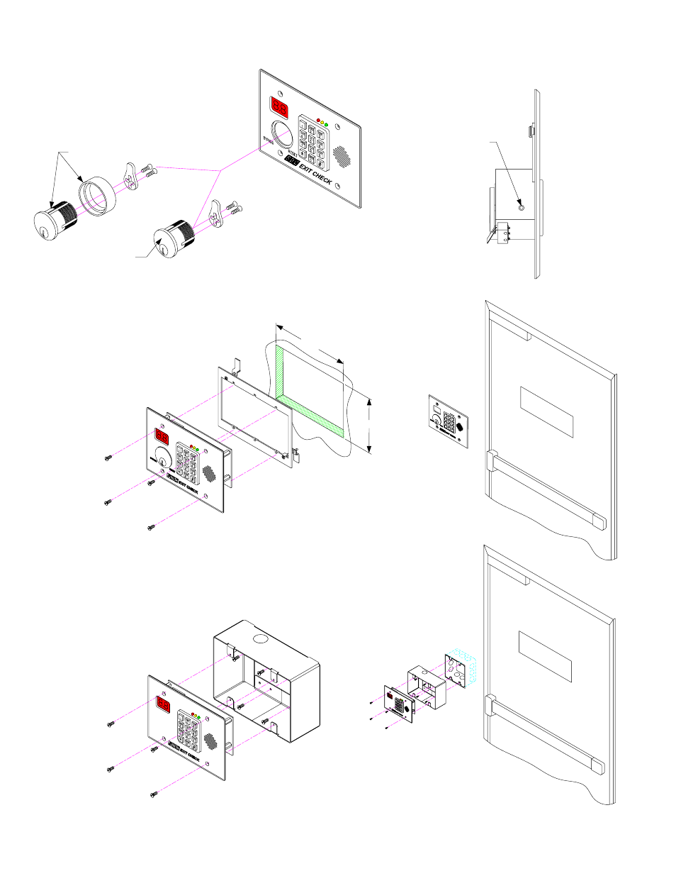 Recessed mounting dry wall, Key cylinder installation | SDC 101-DE/101-KDE Delayed Egress Controller User Manual | Page 4 / 12