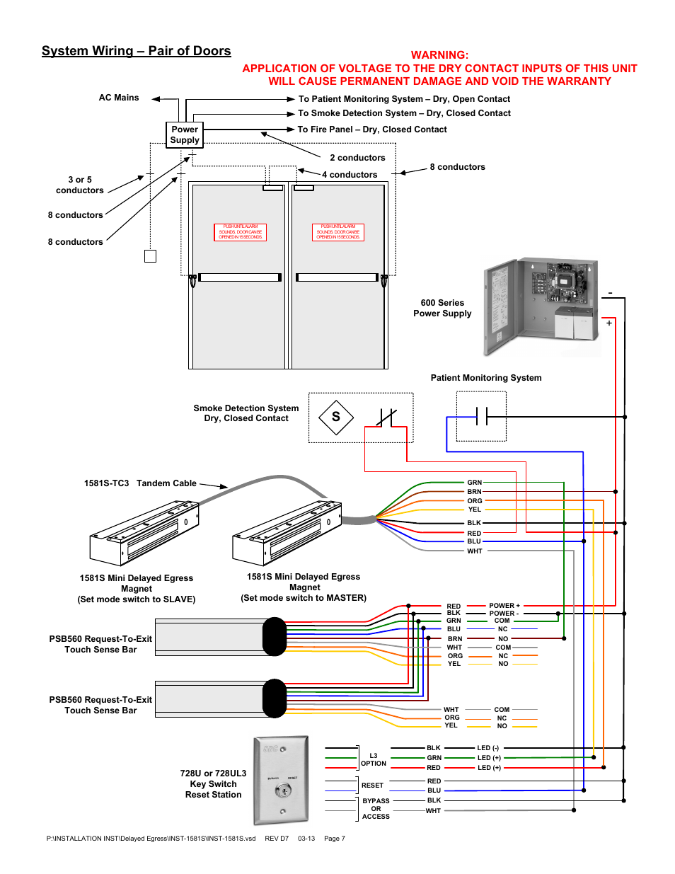 System wiring – pair of doors | SDC 1581S MINI EXIT CHECK DELAYED EGRESS EMLOCK User Manual | Page 7 / 10