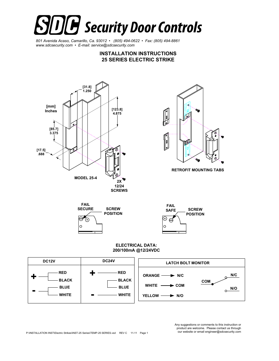 SDC 25 SERIES ELECTRIC STRIKE User Manual | 2 pages