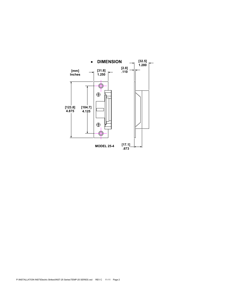 Dimension | SDC 25 SERIES ELECTRIC STRIKE User Manual | Page 2 / 2