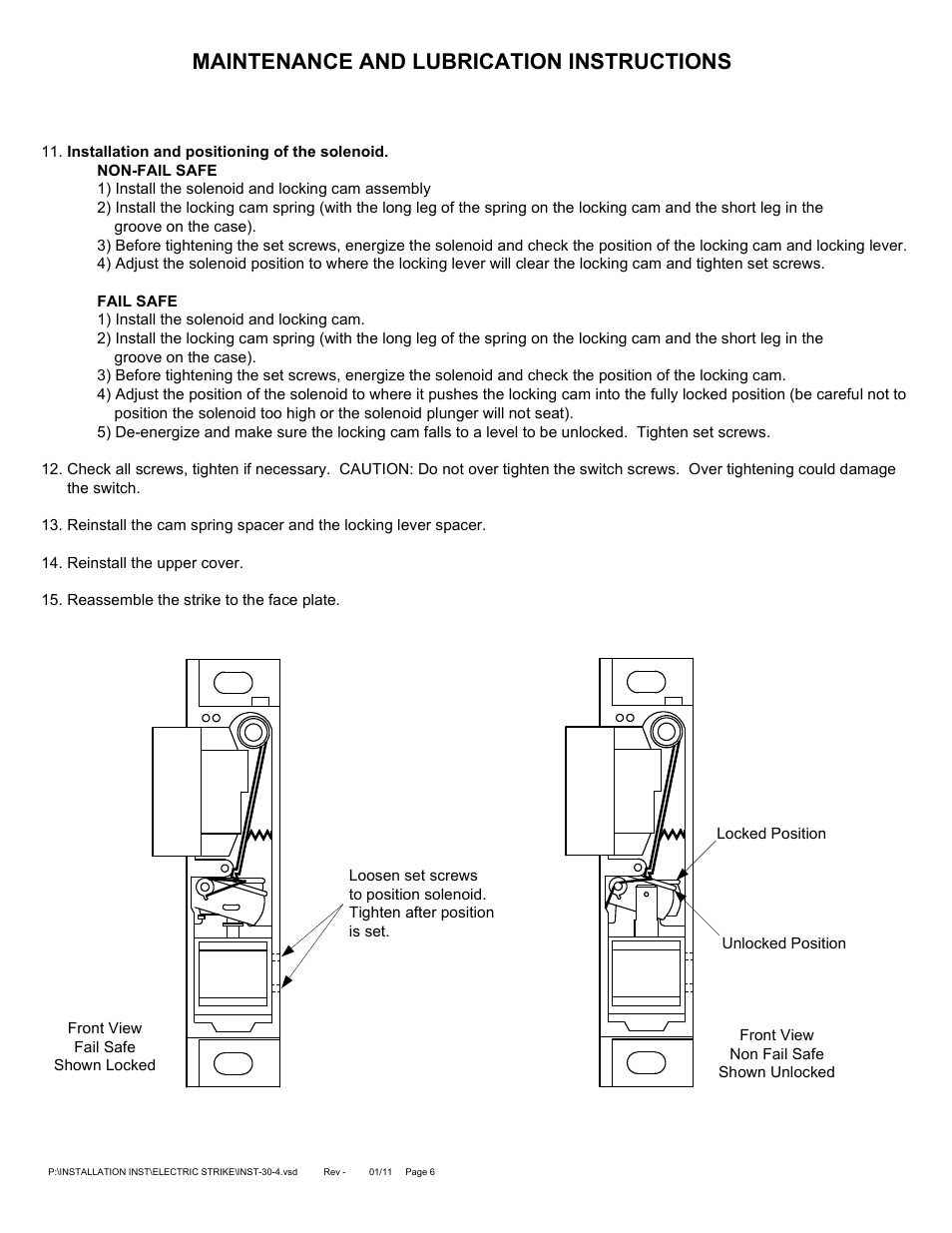 Maintenance and lubrication instructions | SDC 30-4 ELECTRIC STRIKE User Manual | Page 6 / 6