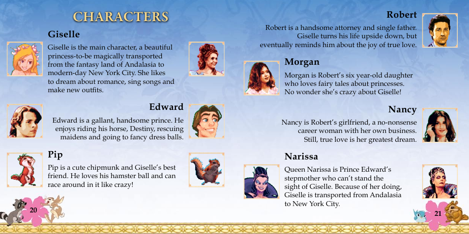 Characters, Giselle, Edward | Robert, Morgan, Nancy, Narissa | Disney Interactive Studios Enchanted NTR-YECE-USA User Manual | Page 13 / 14