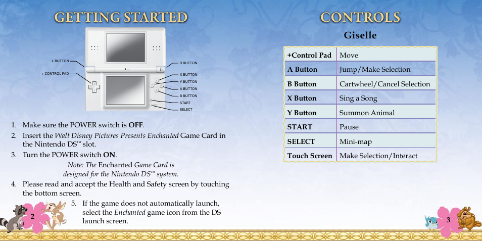 Getting started controls, Giselle | Disney Interactive Studios Enchanted NTR-YECE-USA User Manual | Page 4 / 14