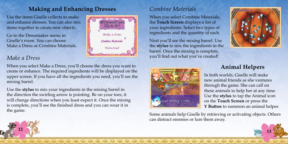 Making and enhancing dresses, Make a dress, Combine materials | Animal helpers | Disney Interactive Studios Enchanted NTR-YECE-USA User Manual | Page 9 / 14