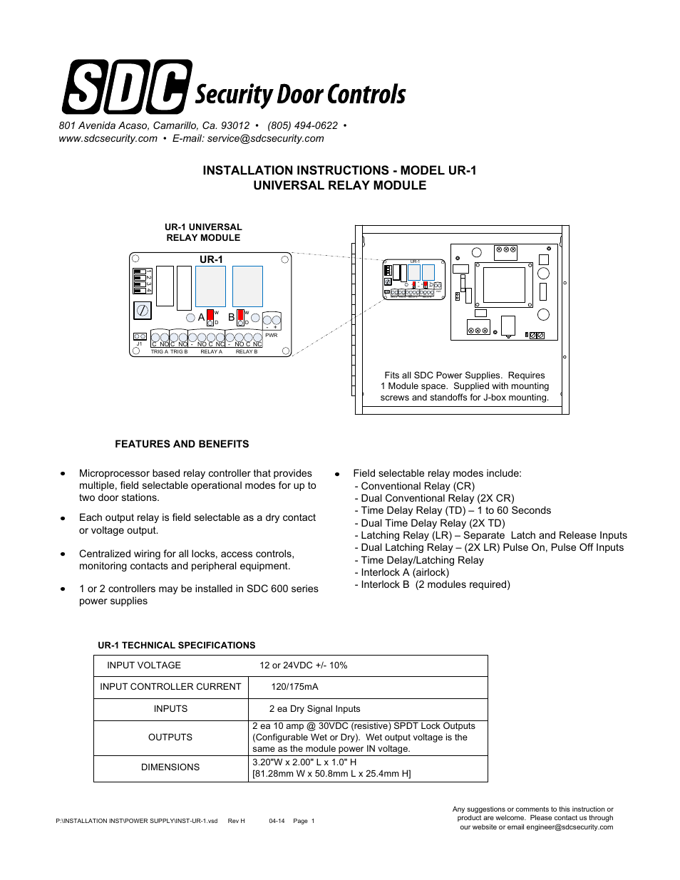 SDC UR-1 User Manual | 6 pages