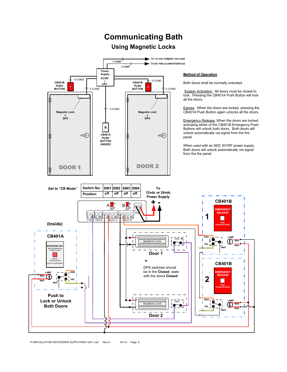 Communicating bath, Using magnetic locks, Cb401b | Cb401a | SDC UR-1 User Manual | Page 6 / 6