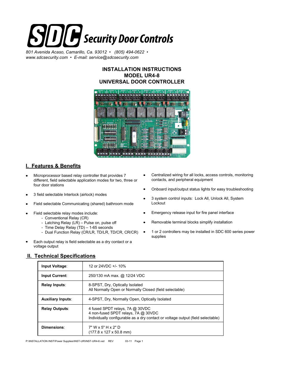 I. features & benefits, Ii. technical specifications | SDC UR2-4 User Manual | Page 18 / 33