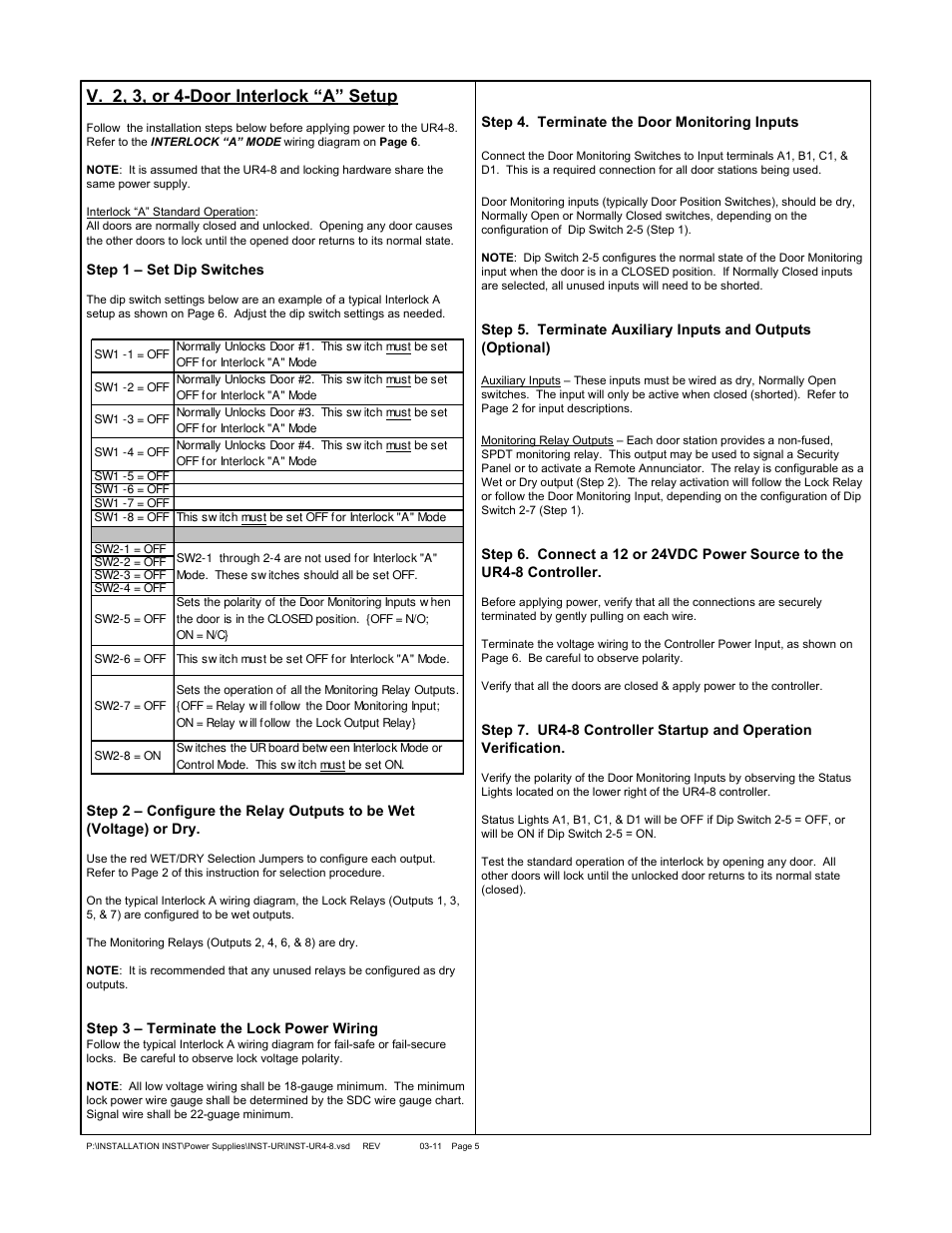 V. 2, 3, or 4-door interlock “a” setup | SDC UR2-4 User Manual | Page 22 / 33