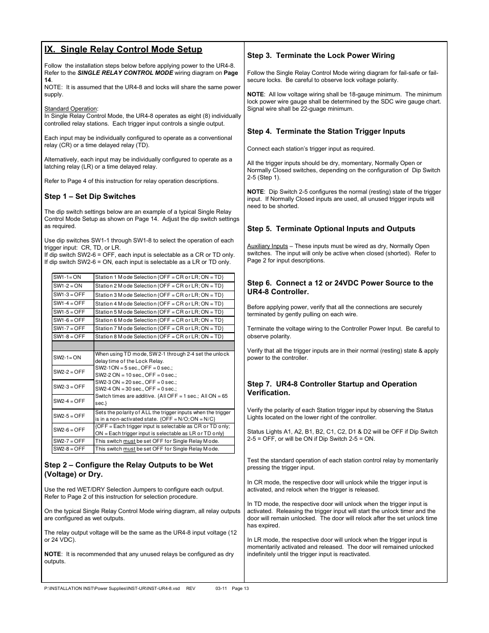 Ix. single relay control mode setup | SDC UR4-8 User Manual | Page 13 / 16