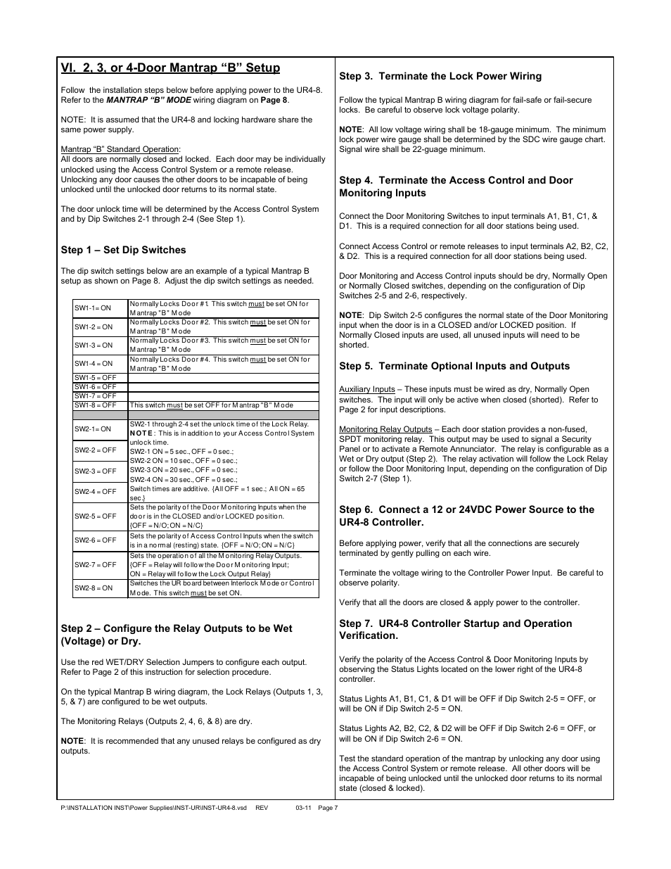 Vi. 2, 3, or 4-door mantrap “b” setup | SDC UR4-8 User Manual | Page 7 / 16