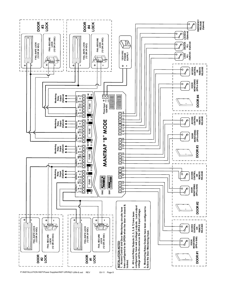 Ma n tr a p “ b ” m o d e, Do o r # 4 l o c k, Do o r # 3 l o c k | Do o r # 1 l o c k, Do o r # 2 l o c k | SDC UR4-8 User Manual | Page 8 / 16
