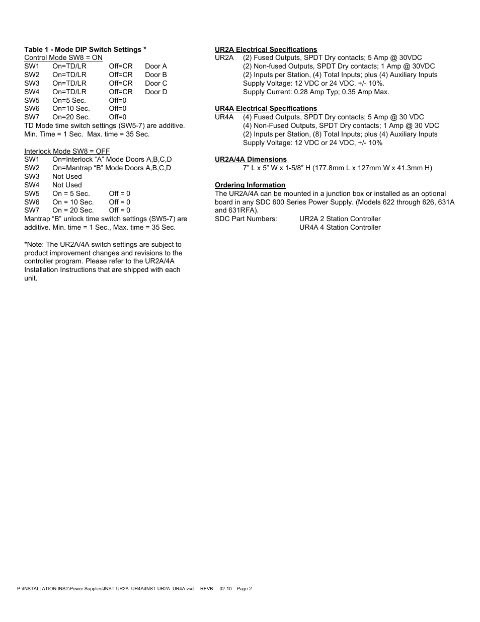 SDC UR-4A User Manual | Page 2 / 2