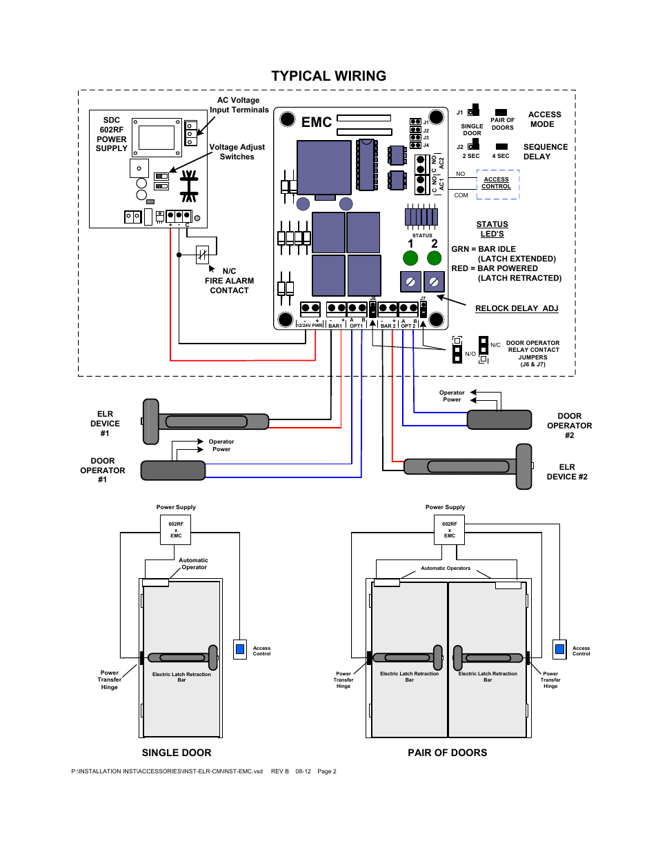 Typical wiring, Single door, Pair of doors | SDC FB4DC User Manual | Page 7 / 7