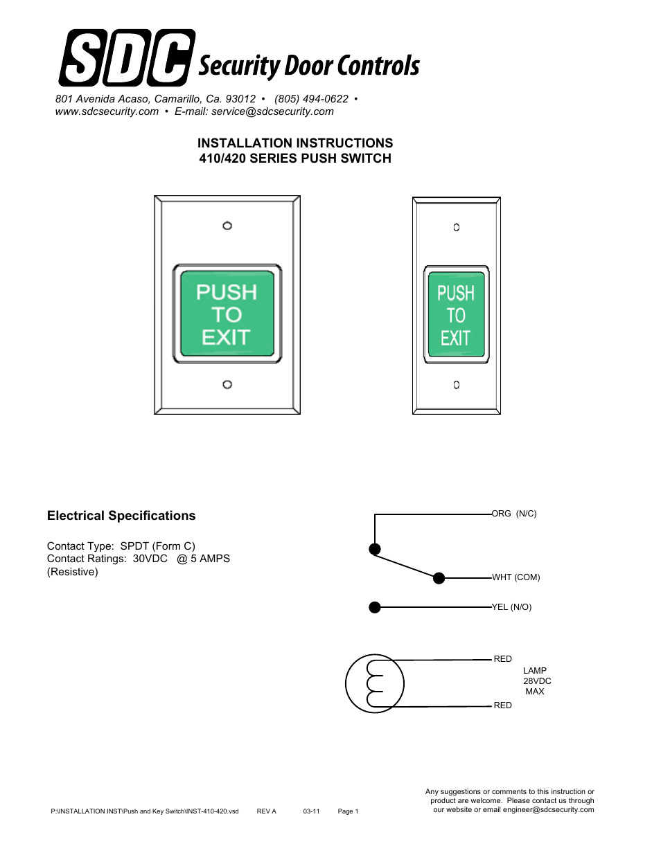 SDC 420 SERIES PUSH SWITCH User Manual | 7 pages