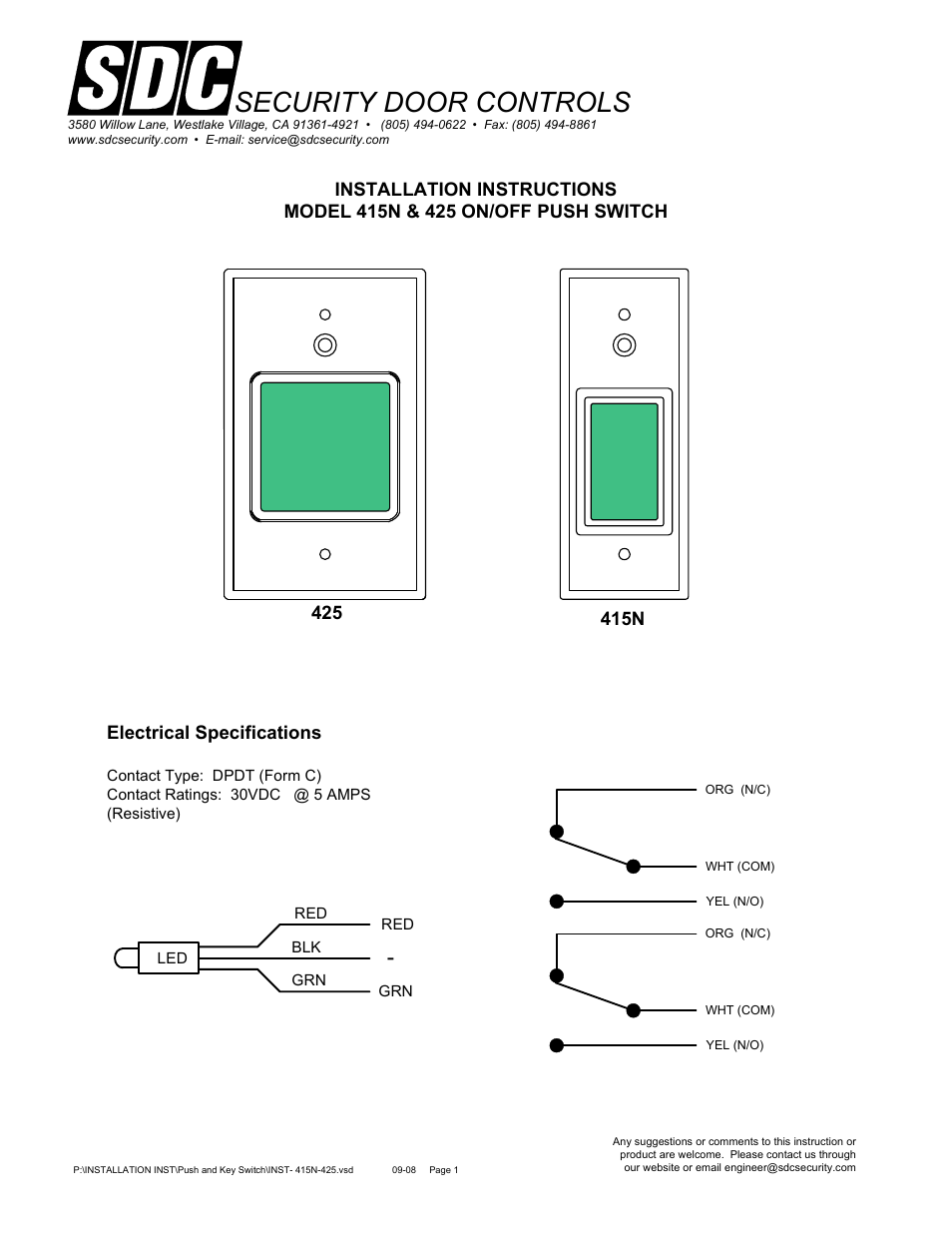 Security door controls | SDC 420 SERIES PUSH SWITCH User Manual | Page 6 / 7
