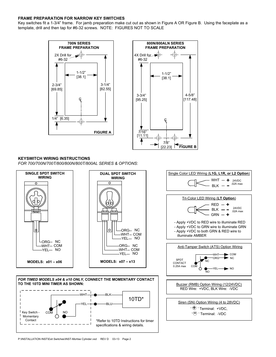 10td | SDC 800 MORTISE CYLINDER KEY SWITCH User Manual | Page 2 / 2