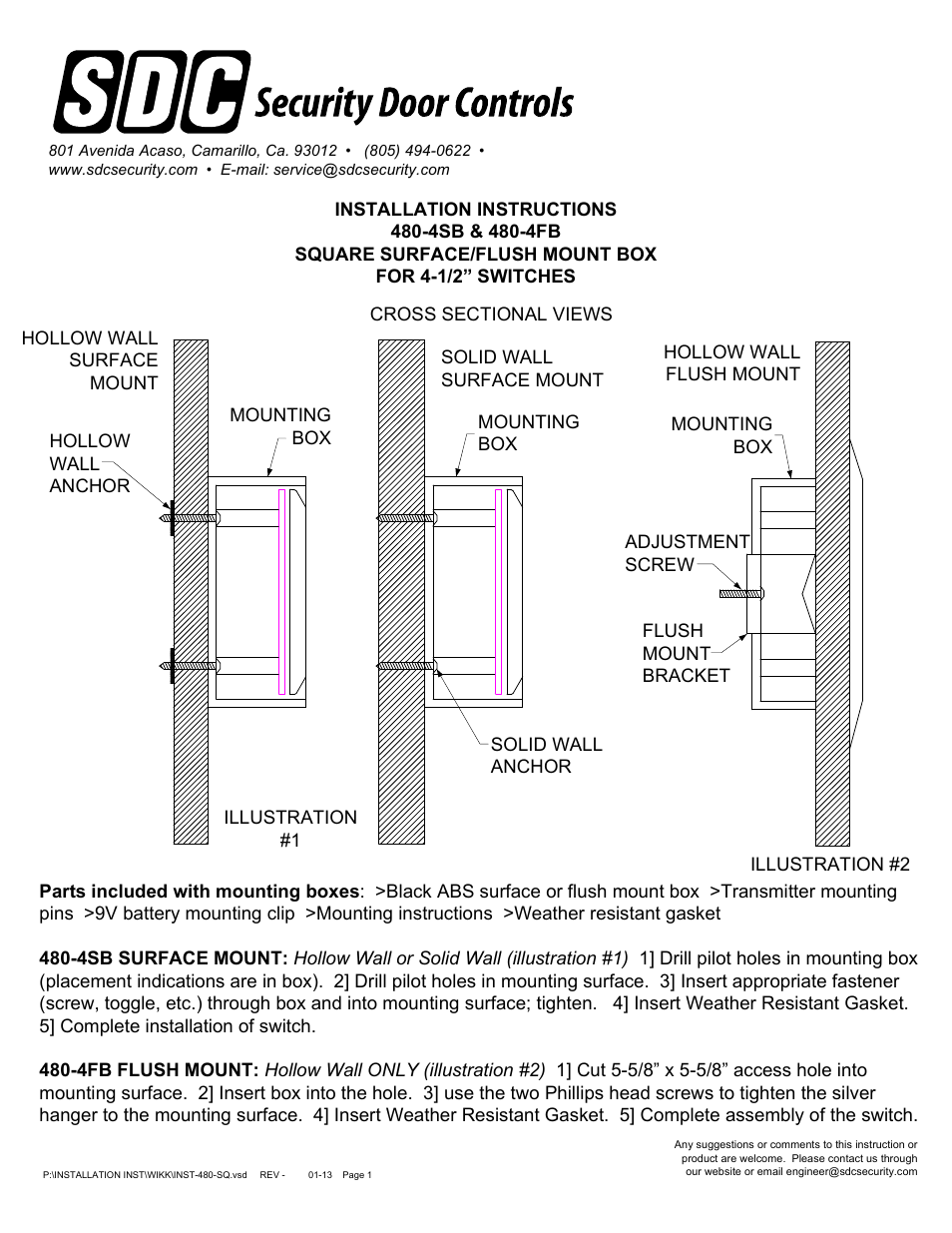 SDC 480-4SB SQUARE SURFACE/FLUSH MOUNT BOX User Manual | 3 pages