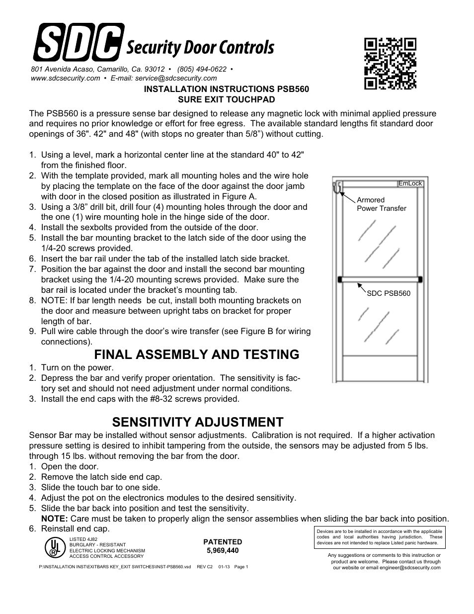 SDC PSB560 SURE EXIT TOUCHPAD User Manual | 2 pages
