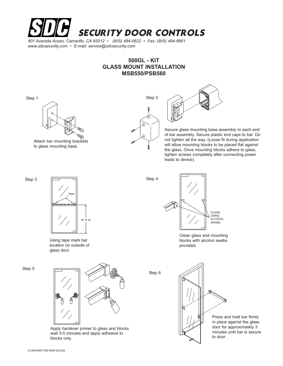 Inst-sw bar-glass.pdf, Security door controls | SDC MSB550 MECHANICAL SWITCH BAR User Manual | Page 3 / 3