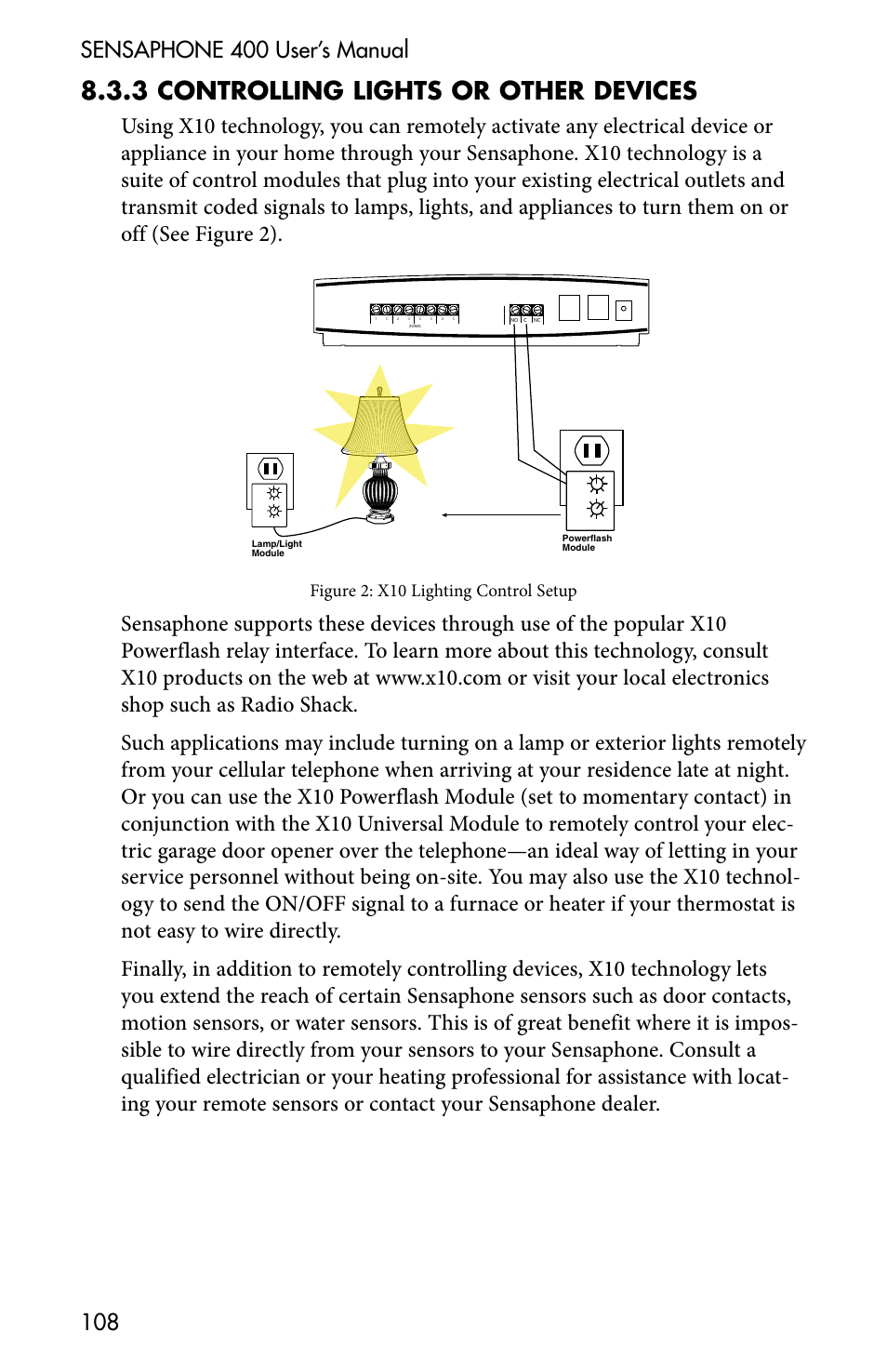 8 .3 .3 controlling lights or other devices | Sensaphone 400 User Manual | Page 110 / 134