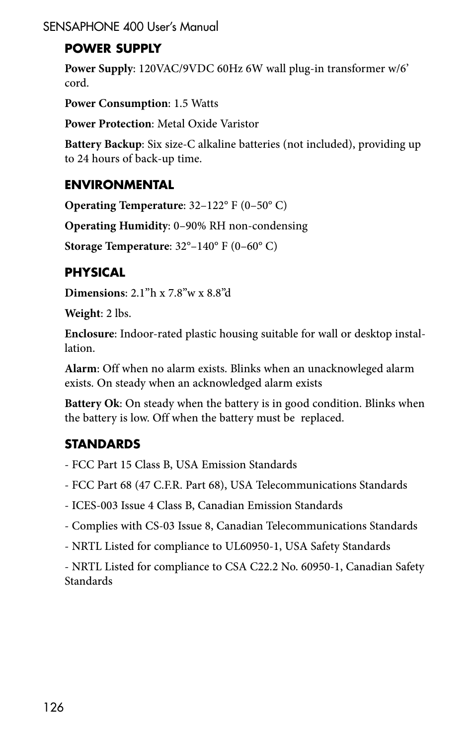 Sensaphone 400 User Manual | Page 128 / 134