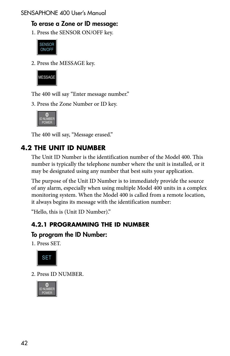 4 .2 the unit id number | Sensaphone 400 User Manual | Page 44 / 134