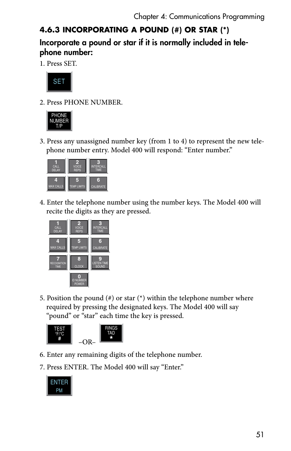 Press set, Press phone number, Enter | Sensaphone 400 User Manual | Page 53 / 134