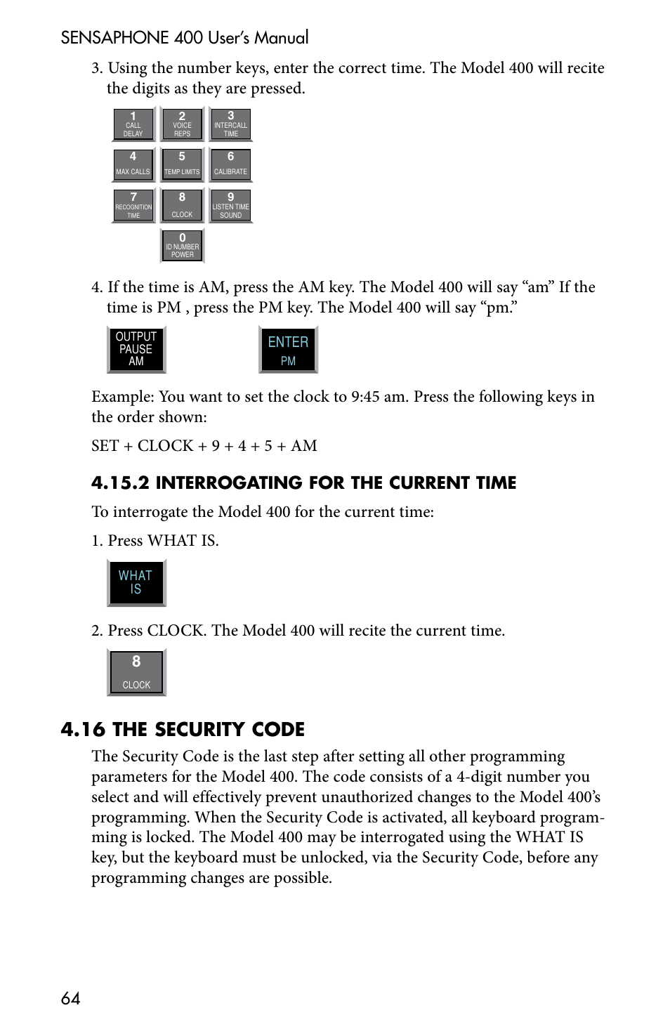 4 .16 the security code | Sensaphone 400 User Manual | Page 66 / 134