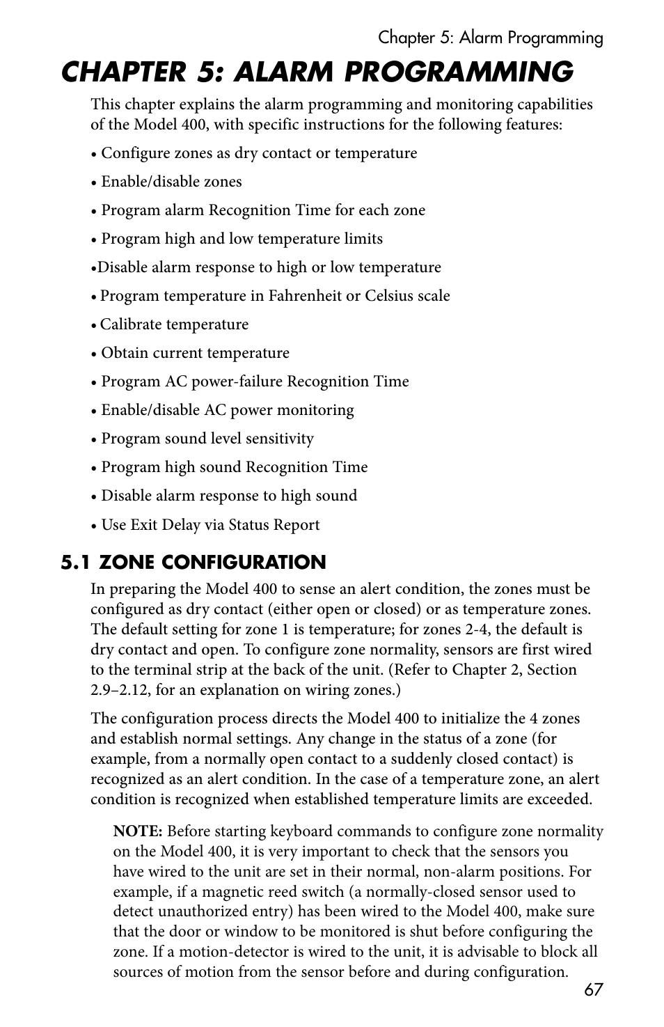 Chapter 5: alarm programming | Sensaphone 400 User Manual | Page 69 / 134